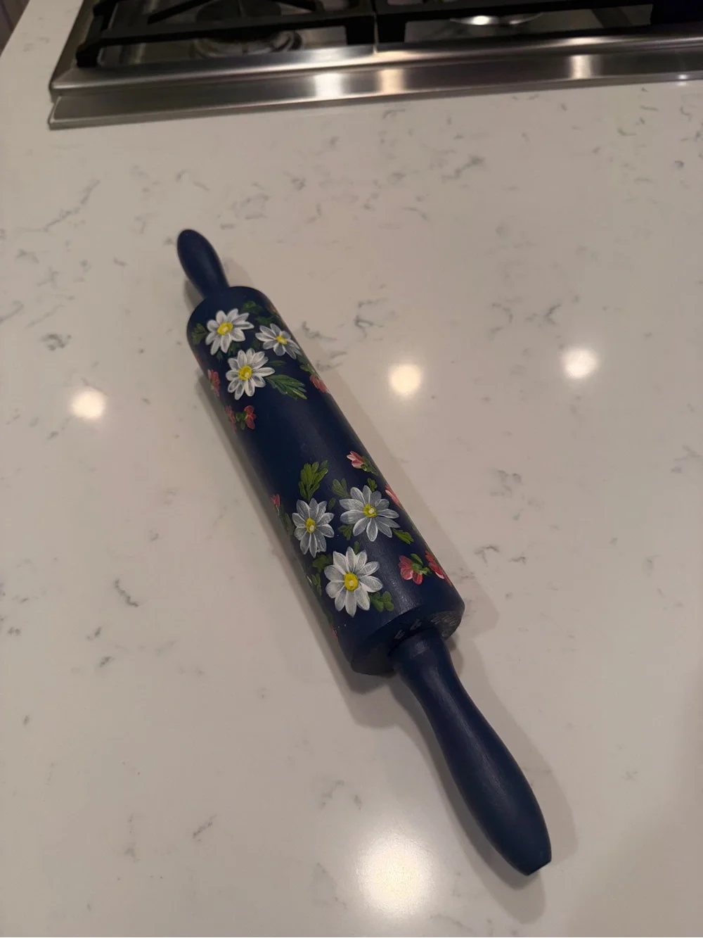Hand-Painted Wooden Rolling Pin | Blue Daisy Cottage Farmhouse Kitchen Decor